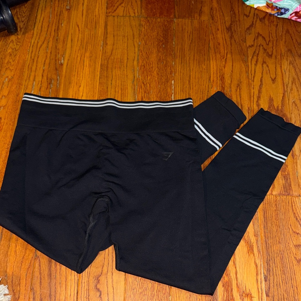 Gymshark Black Leggings with White Stripe Accents